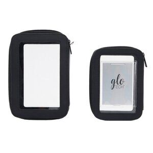 Glo Tech 3 Piece Set Cosmetic Bag Duo +Compact Mirror, Black